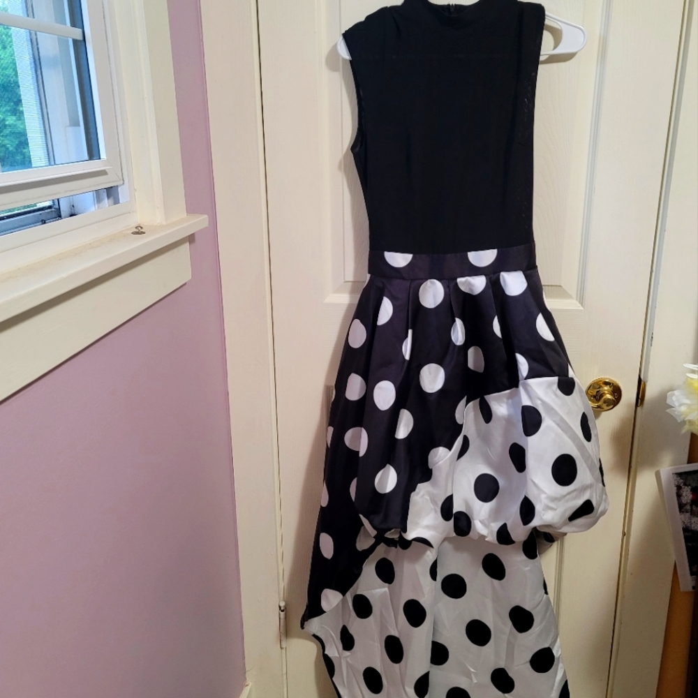 Black & White polka dot high-low dress